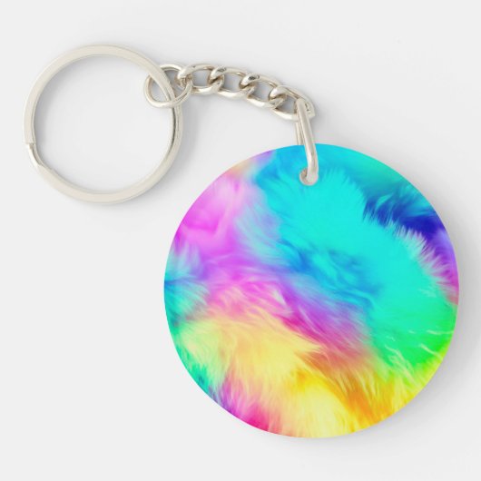 Vivid Rainbow Fluffy Fur Texture-75201 Sleutelhanger (Voorkant)