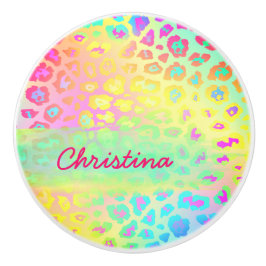 Vivid rainbow leopard, aangepaste naam keramische knop