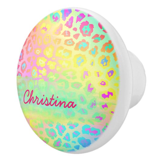 Vivid rainbow leopard, aangepaste naam keramische knop (Rechts)