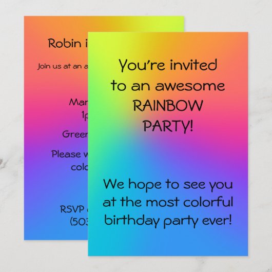 Vivid Rainbow Ombre Birthday Party Kaart (Voorkant / Achterkant)