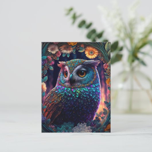 Vivid Rainbow Owl Art Briefkaart (Staand voorkant)