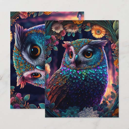 Vivid Rainbow Owl Art Briefkaart (Voorkant / Achterkant)