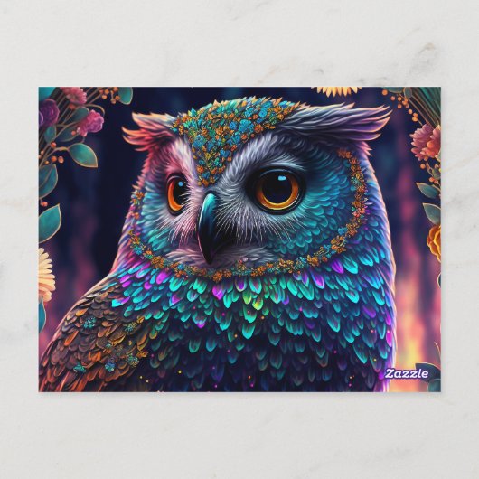 Vivid Rainbow Owl Art Briefkaart (Achterkant)