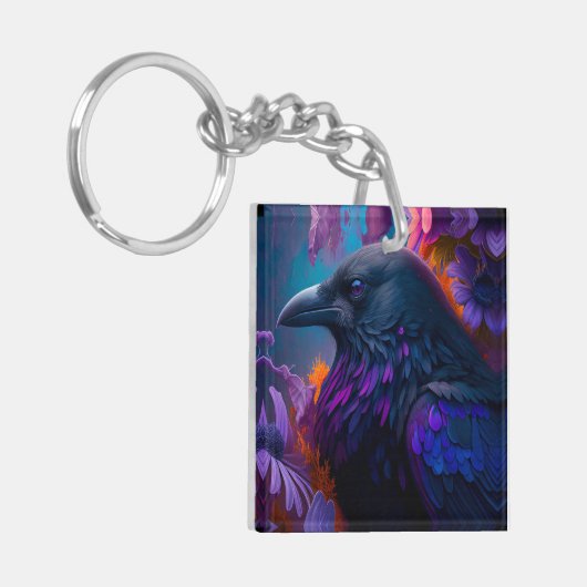 Vivid Rainbow Raven Art Sleutelhanger (Voorkant Links)