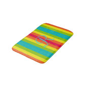 Vivid Rainbow Striped Aqua Monogrammed Plush Badmat (Gekanteld)