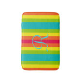 Vivid Rainbow Striped Aqua Monogrammed Plush Badmat (Voorkant Verticaal)