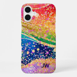 Vivid Rainbow Swirl with Initials iPhone 16 Plus Hoesje