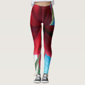 Vivid red Amaryllis Flower, blue background WOW Leggings (Voorkant)