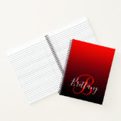 Vivid Red Burgundy en Black Ombre Monogram Notitieboek (Binnen)