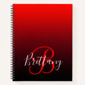Vivid Red Burgundy en Black Ombre Monogram Notitieboek (Voorkant)