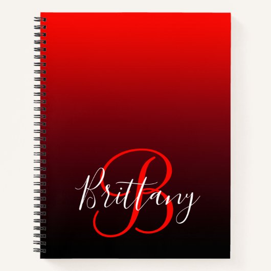 Vivid Red Burgundy en Black Ombre Monogram Notitieboek (Voorkant)