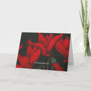 Vivid red Cyclamen bloeit donkerzwarte achtergrond Kaart