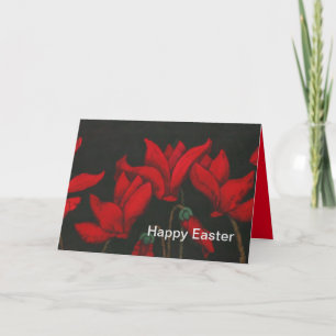 Vivid red Cyclamen op een donkere zwarte achtergro Feestdagen Kaart