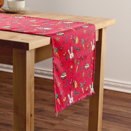 Vivid Red Easter Pattern Table Runner Korte Tafelloper (Voorbeeld)