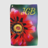 Vivid Red Flower Gazania Monogrammen Golfhanddoek (Voorkant)