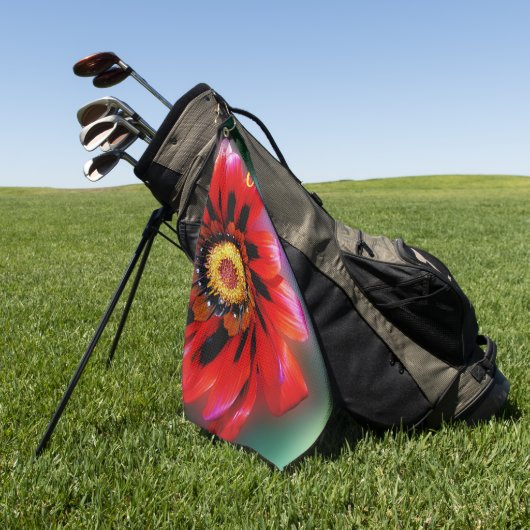 Vivid Red Flower Gazania Monogrammen Golfhanddoek (Groen)