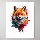 Vivid Red Fox Waterverf Splash Wall Art Poster (Voorkant)