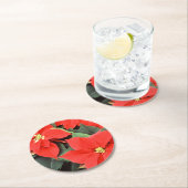 Vivid Red Kerstmis Poinsettias Ronde Kartonnen Onderzetter (Insitu)