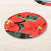 Vivid Red Kerstmis Poinsettias Ronde Kartonnen Onderzetter (Gebogen)