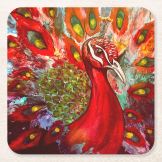 Vivid Red Peacock Onderzetters