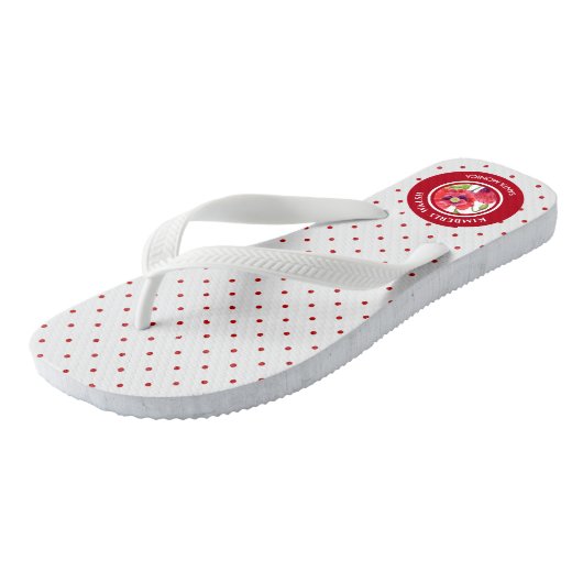 Vivid Red Poppies Floral Circle Polka Dots Teenslippers (Schuin)
