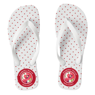 Vivid Red Poppies Floral Circle Polka Dots Teenslippers