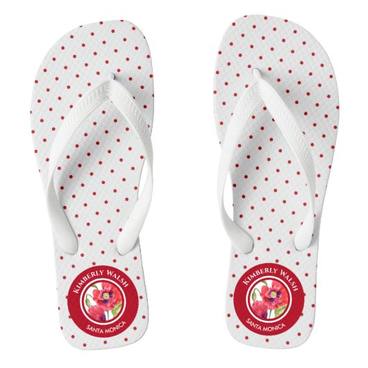 Vivid Red Poppies Floral Circle Polka Dots Teenslippers (Voetbed)