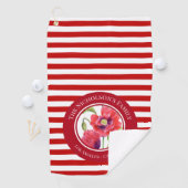 Vivid Red Poppies Floral Circle White Stripes Kitc Golfhanddoek (Insitu)