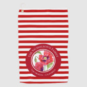 Vivid Red Poppies Floral Circle White Stripes Kitc Golfhanddoek (Voorkant)