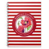 Vivid Red Poppies Floral Circle White Stripes Notitieboek (Voorkant)
