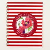 Vivid Red Poppies Floral Circle White Stripes Planner (Voorkant)