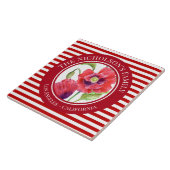 Vivid Red Poppies Floral Circle White Stripes Tegeltje (Zijkant)