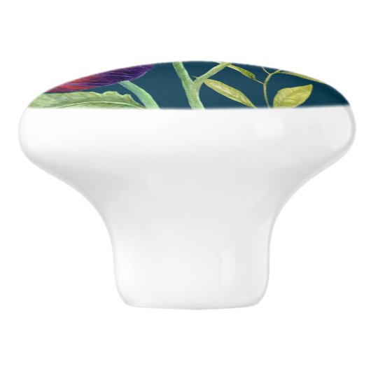 Vivid Red Poppies Floral Waterverf Dark Turquoise Keramische Knop (Zijkant)