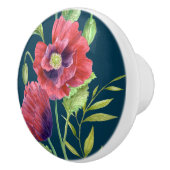 Vivid Red Poppies Floral Waterverf Dark Turquoise Keramische Knop (Rechts)