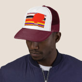 Vivid Red Profile – Pop Art Trucker Cap (In situ)