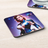 Vivid Retro 50's Vrouw Sci Fi Space Ranger Bier Onderzetter (Linkerzijde)