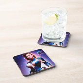 Vivid Retro 50's Vrouw Sci Fi Space Ranger Bier Onderzetter (Rechterzijde)