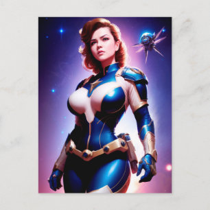 Vivid Retro 50's Vrouw Sci Fi Space Ranger Briefkaart