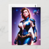 Vivid Retro 50's Vrouw Sci Fi Space Ranger Briefkaart (Voorkant / Achterkant)