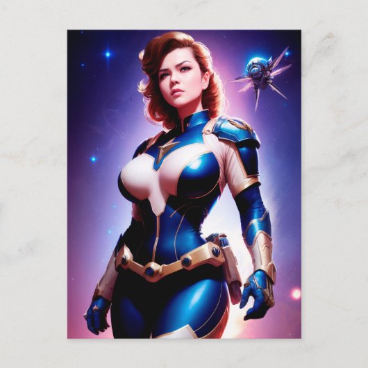 Vivid Retro 50's Vrouw Sci Fi Space Ranger Briefkaart (Voorkant)