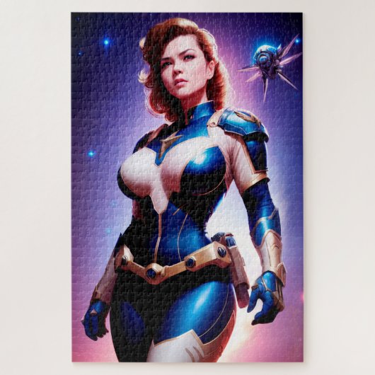 Vivid Retro 50's Vrouw Sci Fi Space Ranger Legpuzzel (Verticaal)