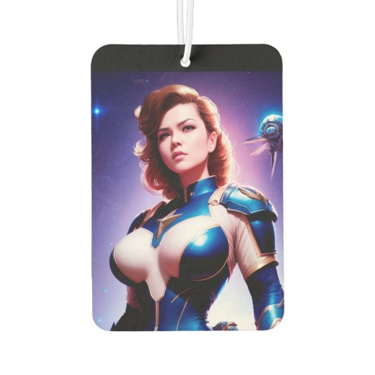 Vivid Retro 50's Vrouw Sci Fi Space Ranger Luchtverfrisser (Achterkant)