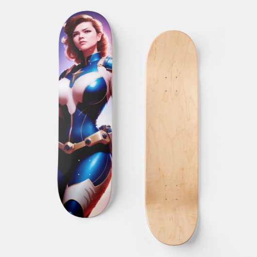 Vivid Retro 50's Vrouw Sci Fi Space Ranger Persoonlijk Skateboard (Voorkant)