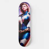 Vivid Retro 50's Vrouw Sci Fi Space Ranger Persoonlijk Skateboard (Voorkant)