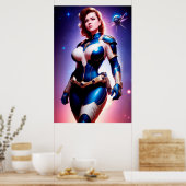 Vivid Retro 50's Vrouw Sci Fi Space Ranger Poster (Keuken)
