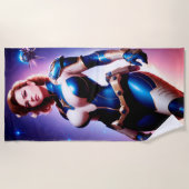 Vivid Retro 50's Vrouw Sci Fi Space Ranger Strandlaken (Voorkant)