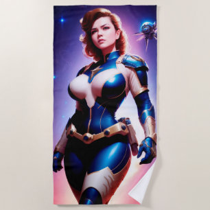 Vivid Retro 50's Vrouw Sci Fi Space Ranger Strandlaken