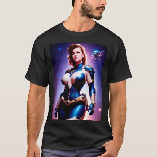 Vivid Retro 50's Vrouw Sci Fi Space Ranger T-shirt (Voorkant)