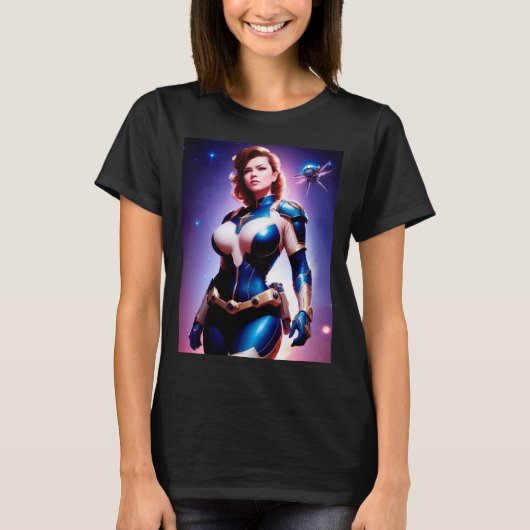 Vivid Retro 50's Vrouw Sci Fi Space Ranger T-shirt (Voorkant)