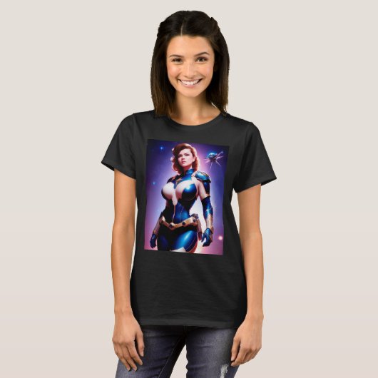 Vivid Retro 50's Vrouw Sci Fi Space Ranger T-shirt (Voorkant volledig)